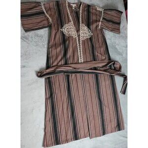 Maskit Robe Dress Women's Large Israeli Vintage Hand Embroidered Cotton 1970s